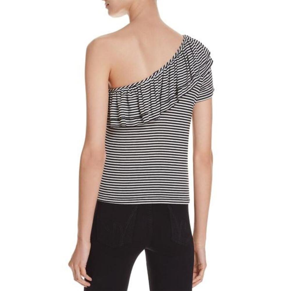 Splendid Striped Ruffle Black One Shoulder Top - Picture 2 of 6